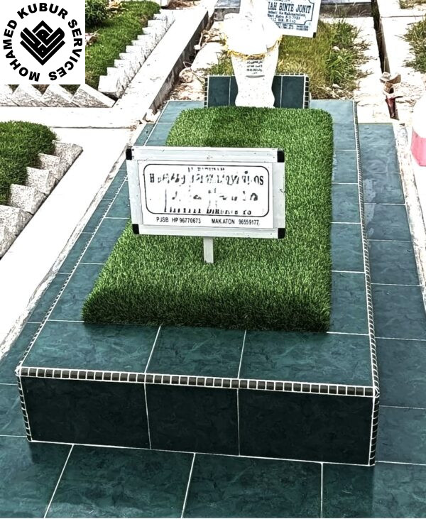 8 Inch Ceramic dapur kubur with artificial grass and Terrazzo headstone